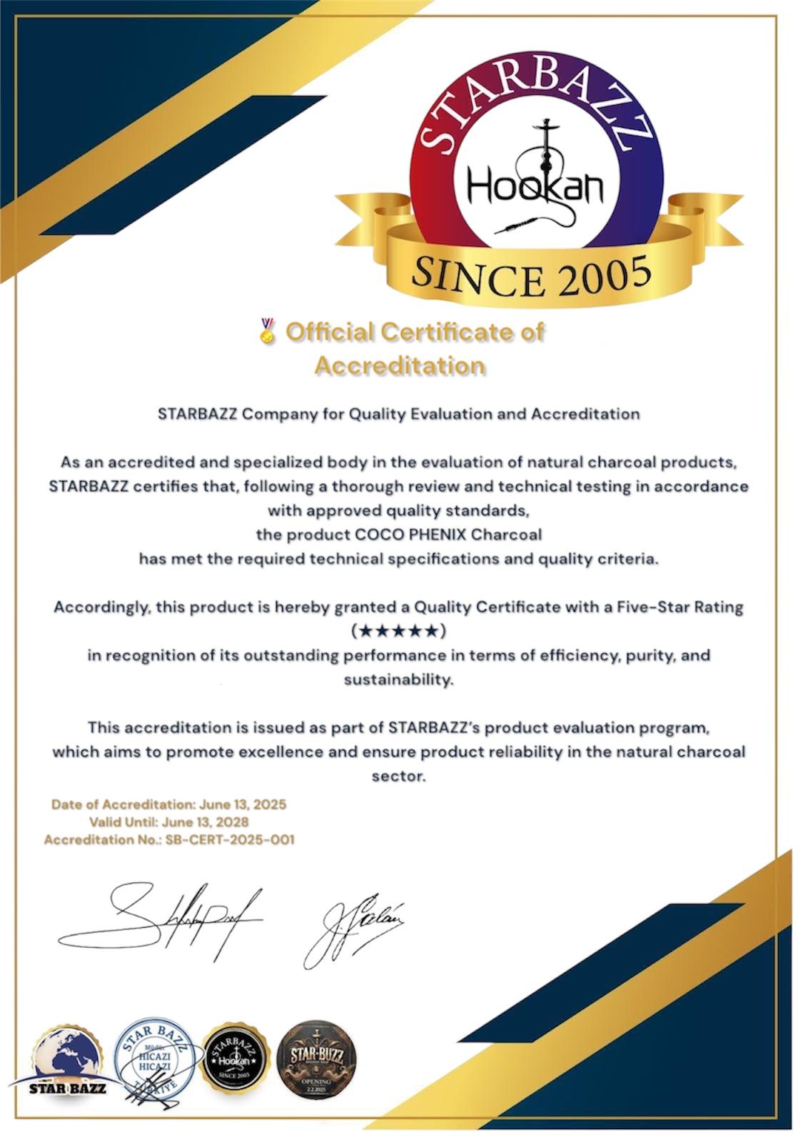 STAR BAZZ Quality Certificate